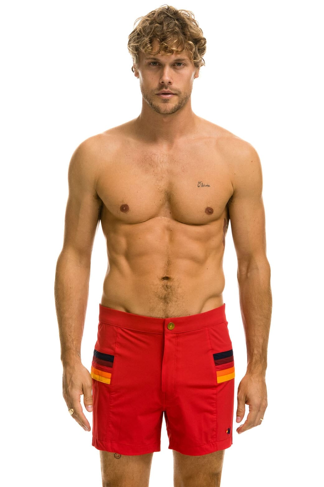 MENS HORIZONTAL 5 STRIPE FLEX SHORTS - RED