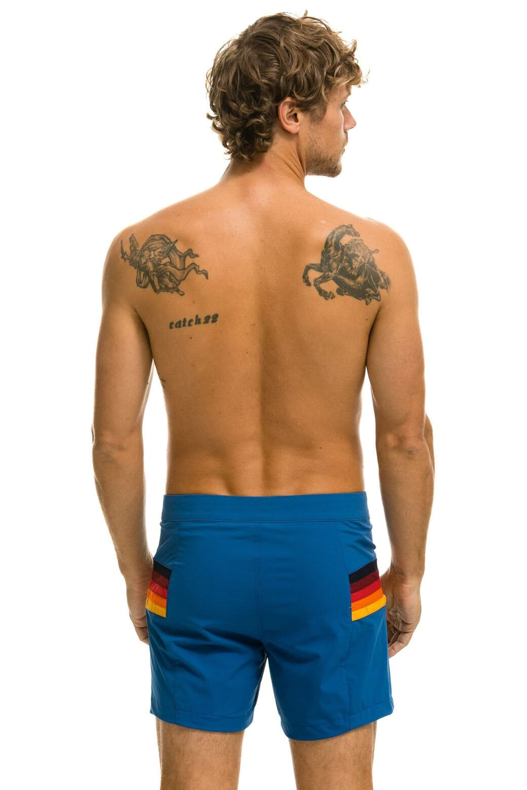 MENS HORIZONTAL 5 STRIPE FLEX SHORTS - SEA