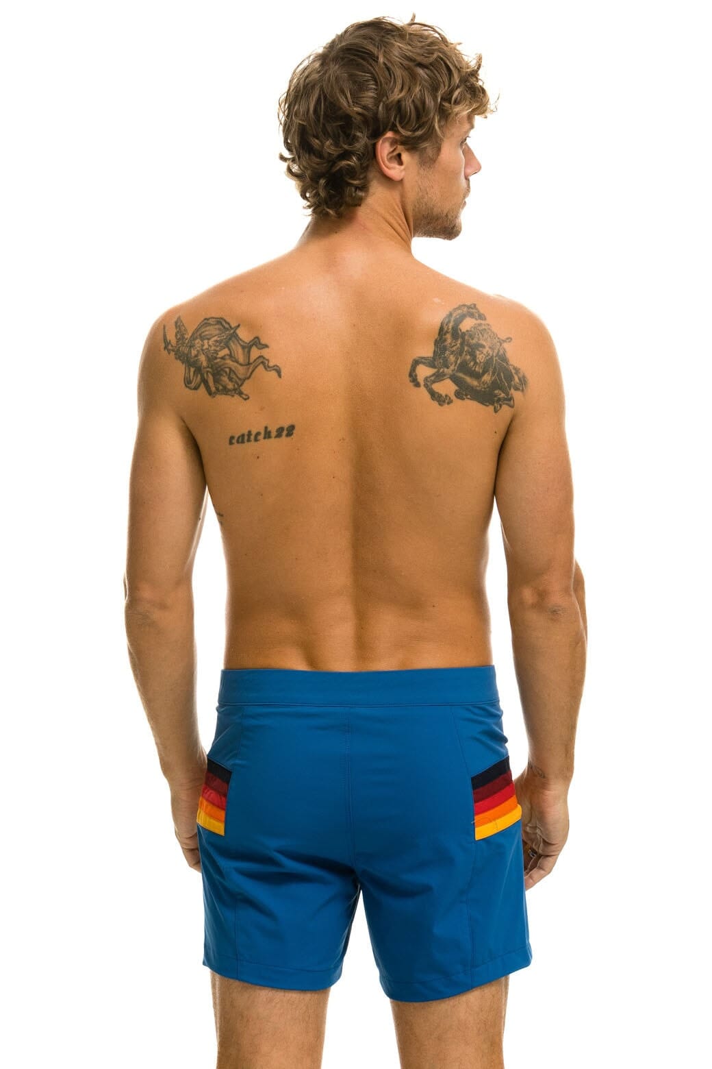 MENS HORIZONTAL 5 STRIPE FLEX SHORTS - SEA