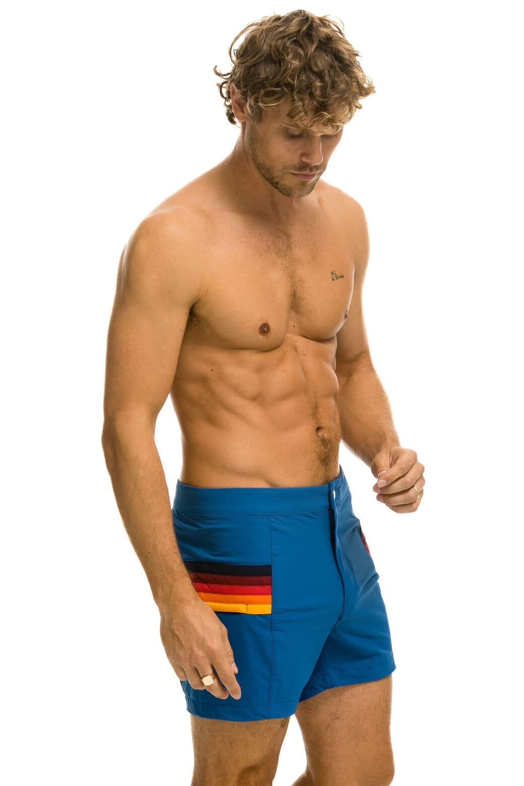 MENS HORIZONTAL 5 STRIPE FLEX SHORTS - SEA