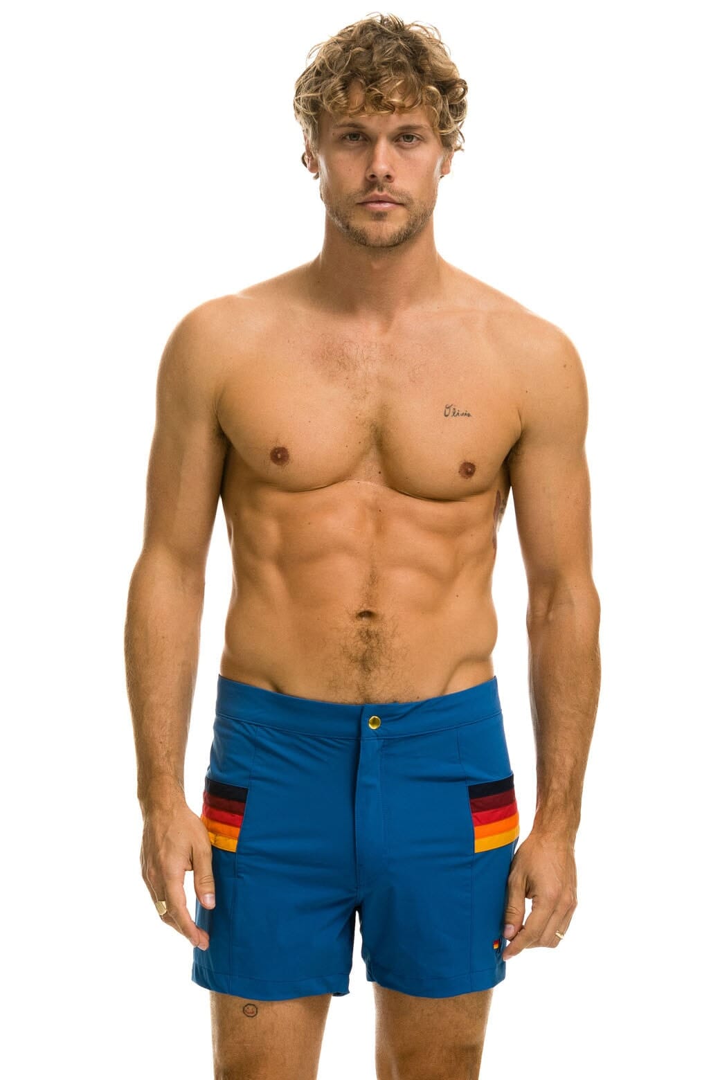 MENS HORIZONTAL 5 STRIPE FLEX SHORTS - SEA