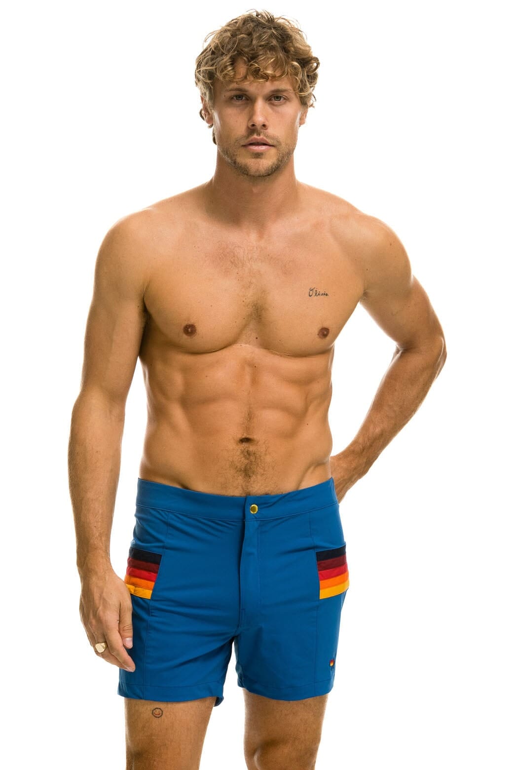 MENS HORIZONTAL 5 STRIPE FLEX SHORTS - SEA
