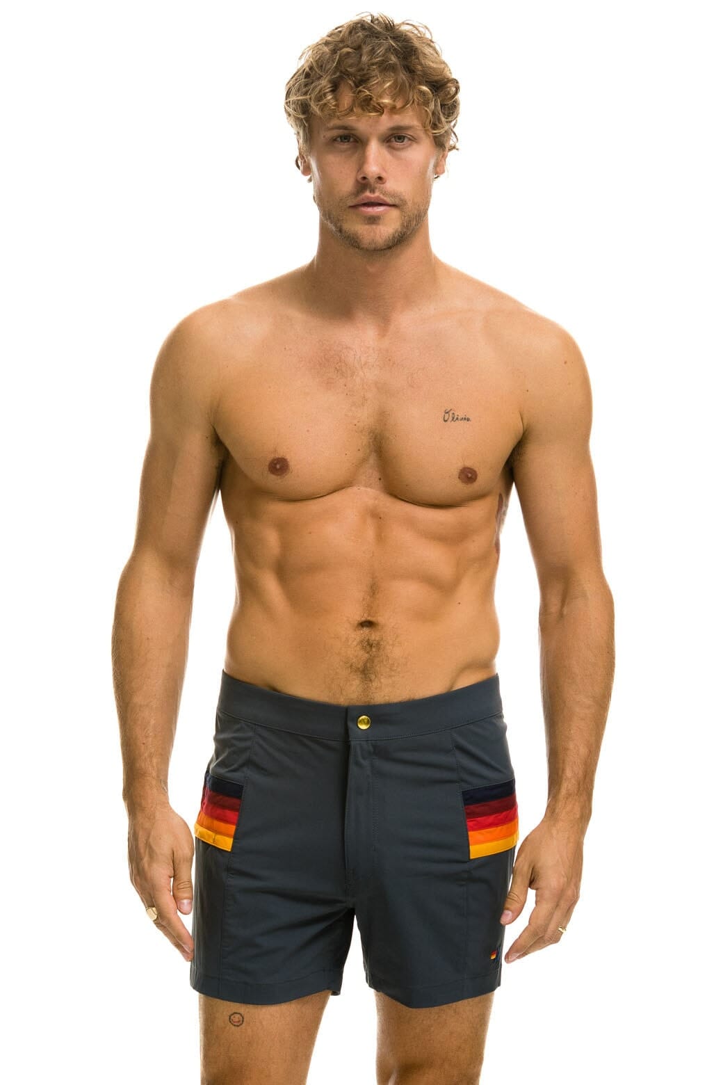 MENS HORIZONTAL 5 STRIPE FLEX SHORTS - TITANIUM