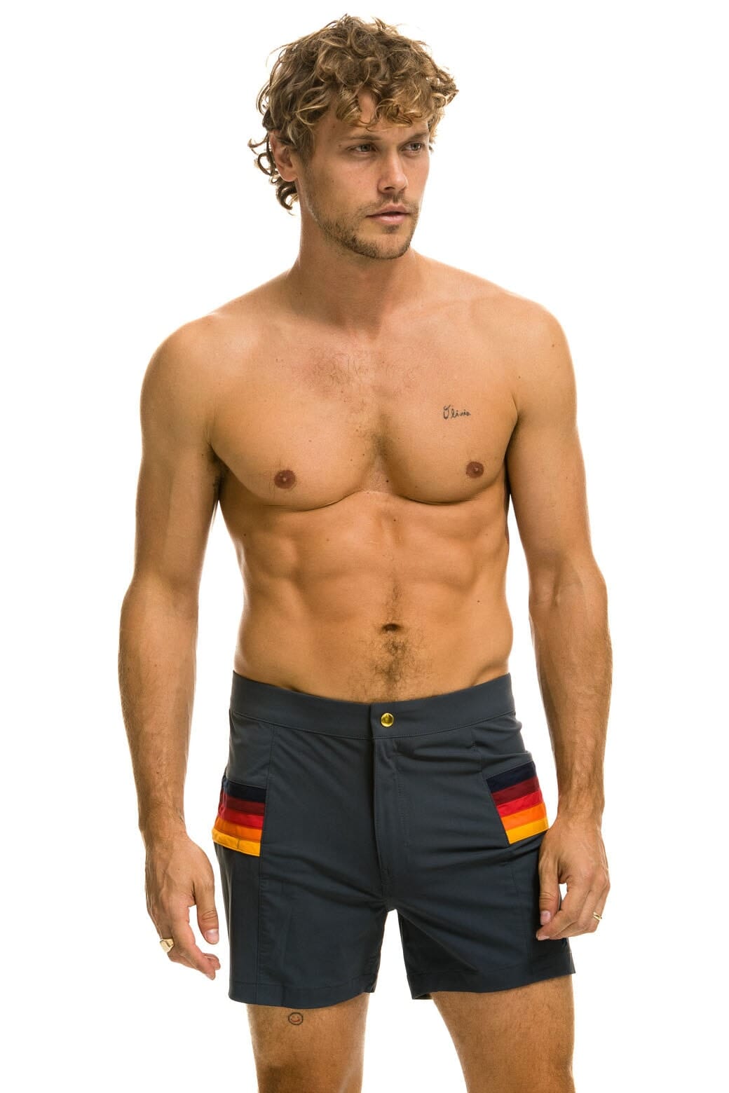 MENS HORIZONTAL 5 STRIPE FLEX SHORTS - TITANIUM