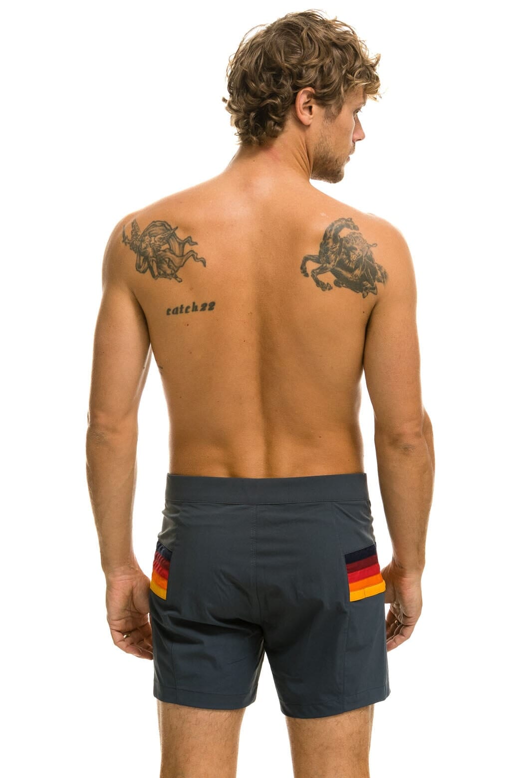 MENS HORIZONTAL 5 STRIPE FLEX SHORTS - TITANIUM
