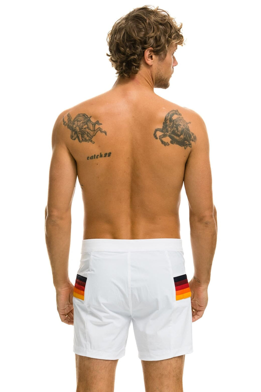 MENS HORIZONTAL 5 STRIPE FLEX SHORTS - WHITE