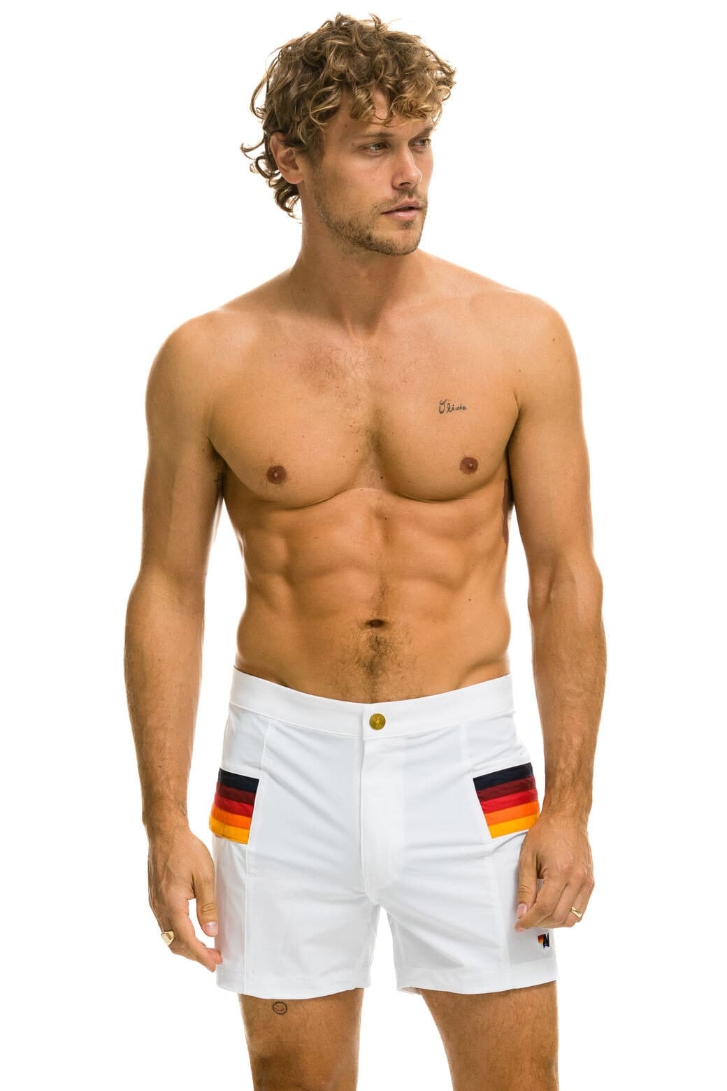 MENS HORIZONTAL 5 STRIPE FLEX SHORTS - WHITE