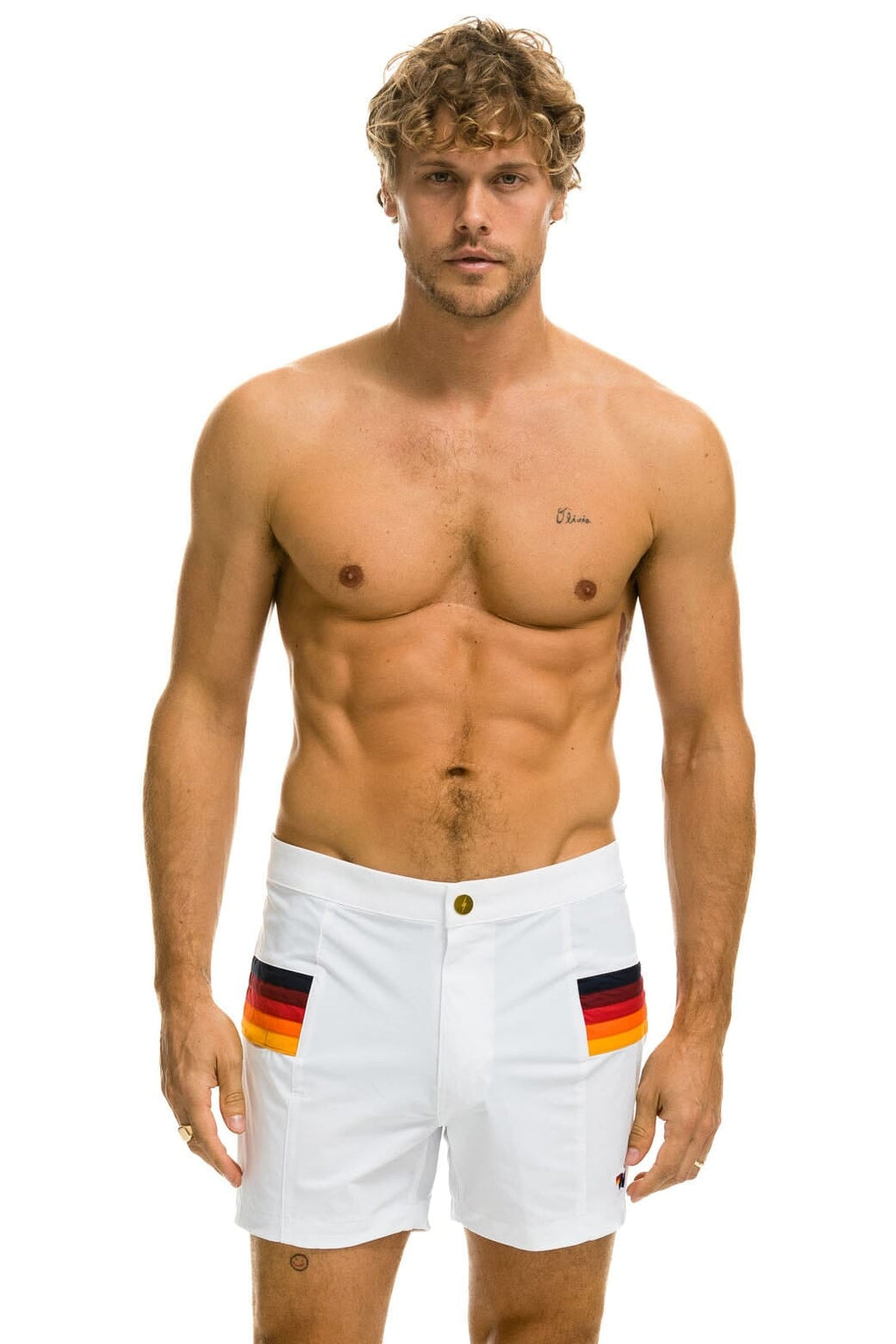 MENS HORIZONTAL 5 STRIPE FLEX SHORTS - WHITE