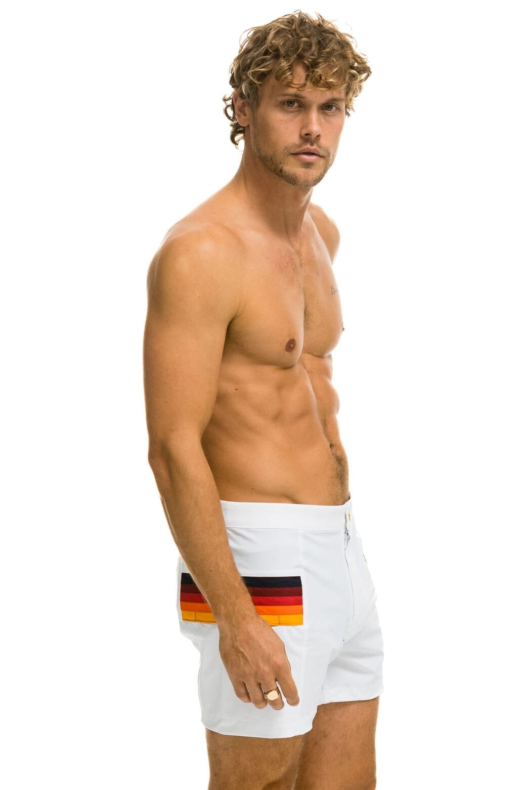 MENS HORIZONTAL 5 STRIPE FLEX SHORTS - WHITE