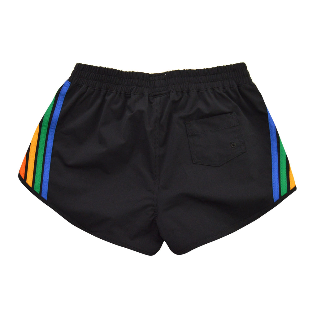 WOMENS 5 STRIPE FLEX BOARD SHORTS - BLACK RAINBOW