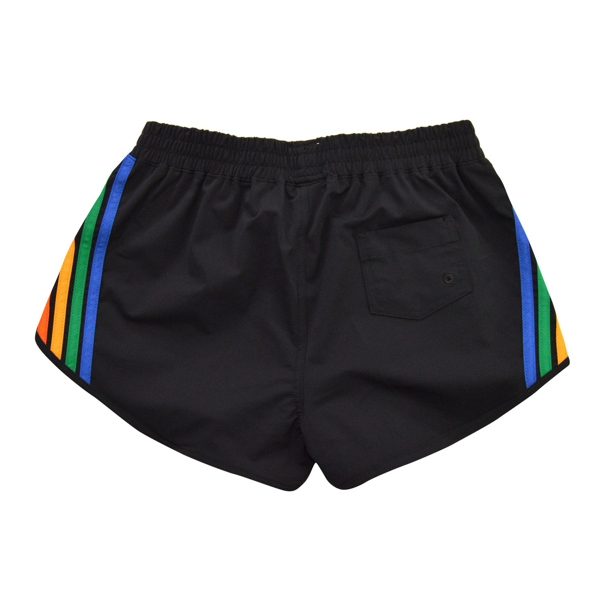 WOMENS 5 STRIPE FLEX BOARD SHORTS - BLACK RAINBOW