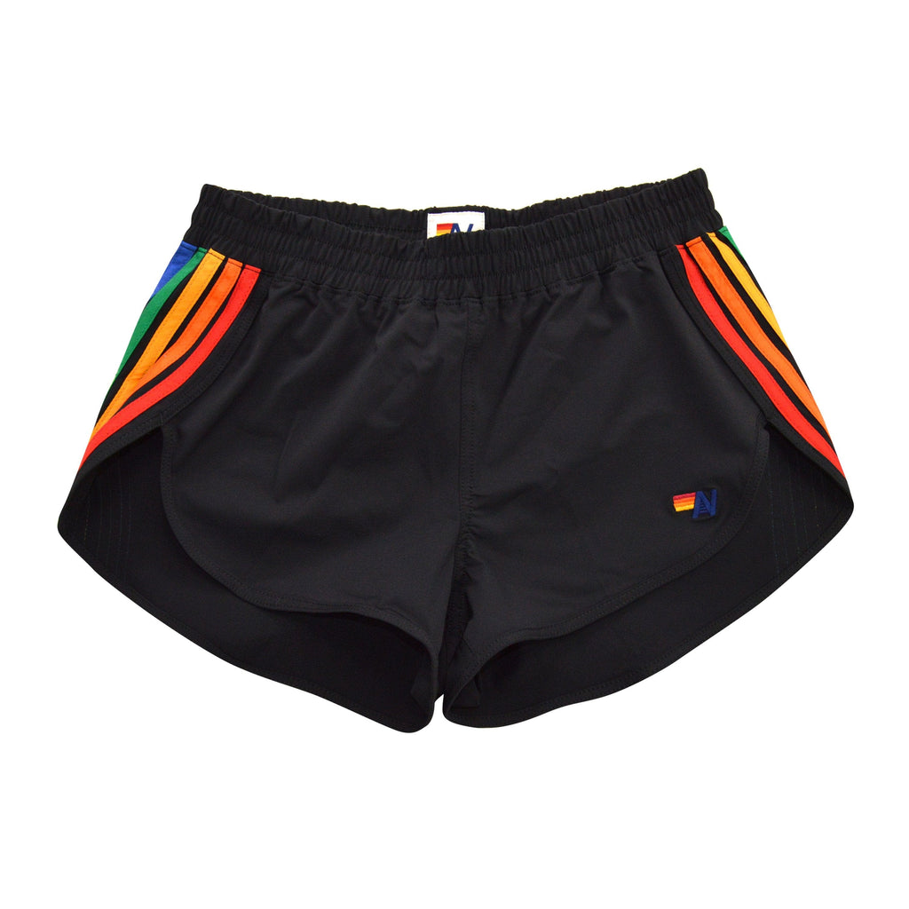 WOMENS 5 STRIPE FLEX BOARD SHORTS - BLACK RAINBOW