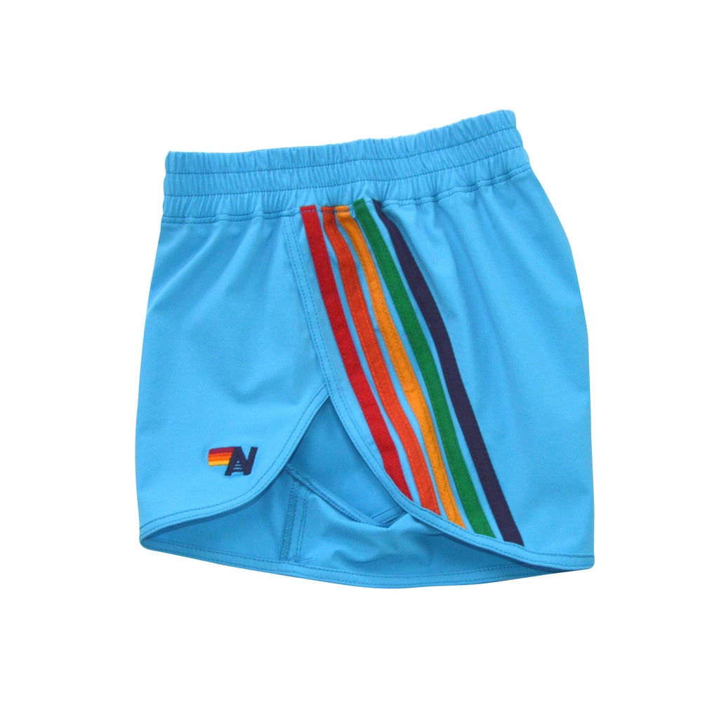 WOMENS 5 STRIPE FLEX BOARD SHORTS - NEON BLUE RAINBOW