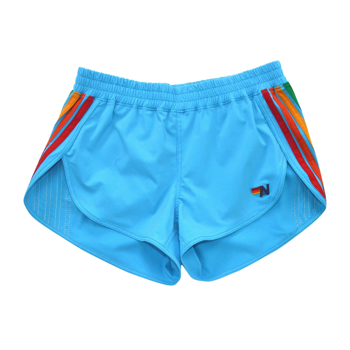 WOMENS 5 STRIPE FLEX BOARD SHORTS - NEON BLUE RAINBOW
