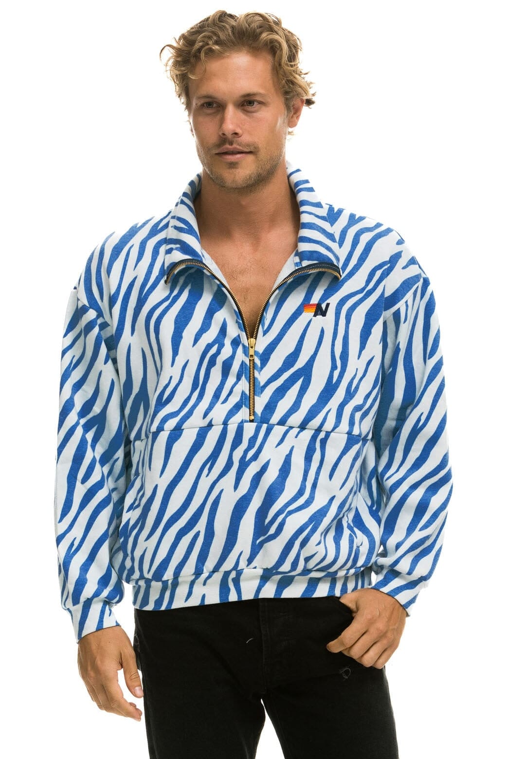 TIGER FLEECE UNISEX HALF ZIP JACKET - BLUE TIGER