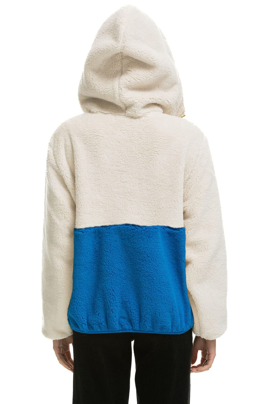 TEDDY UNISEX HOODED HALF ZIP COLOR BLOCK JACKET - VINTAGE WHITE
