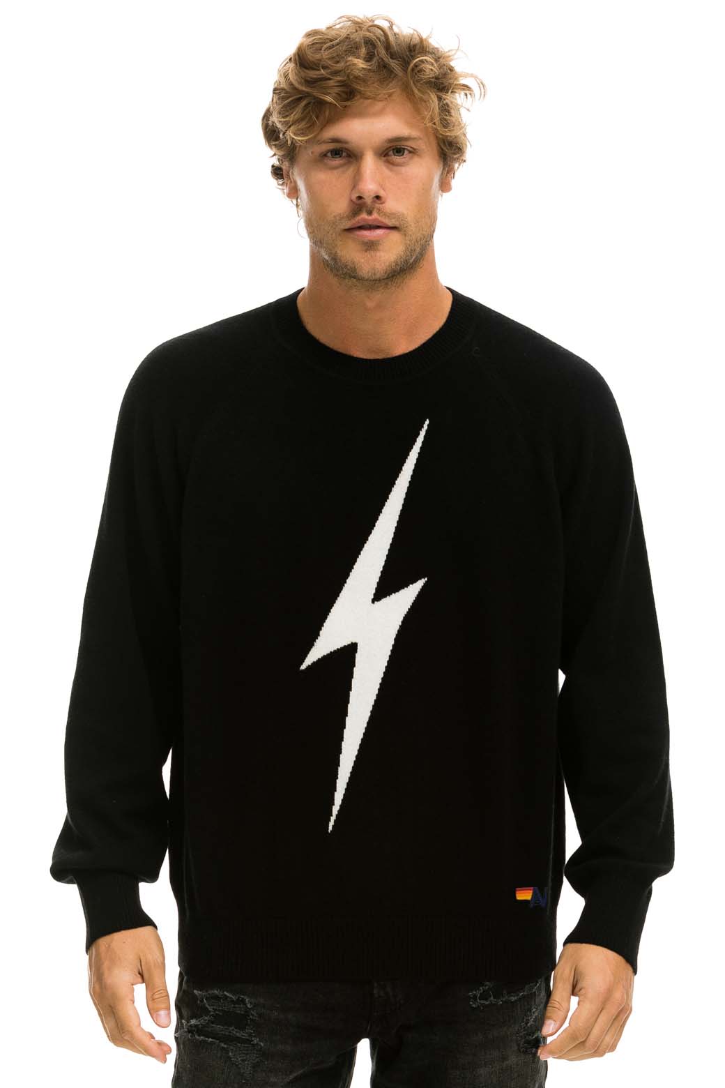 UNISEX BOLT CASHMERE LIGHT SWEATER - BLACK WHITE BOLT