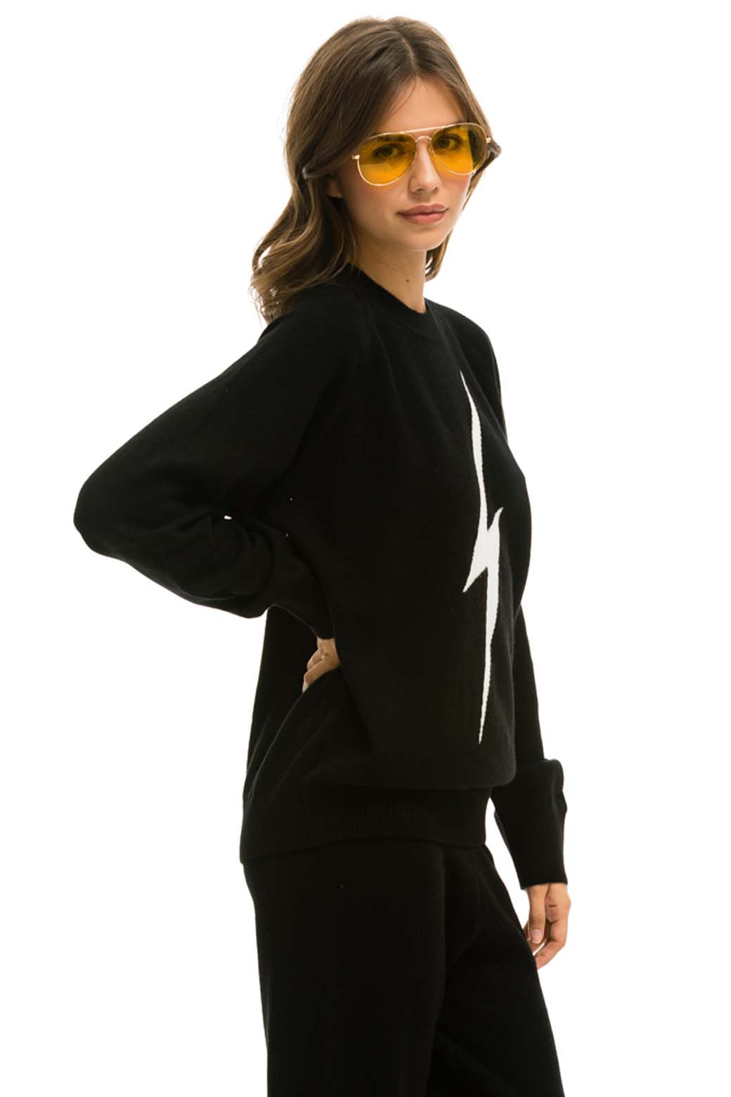 UNISEX BOLT CASHMERE LIGHT SWEATER - BLACK WHITE BOLT