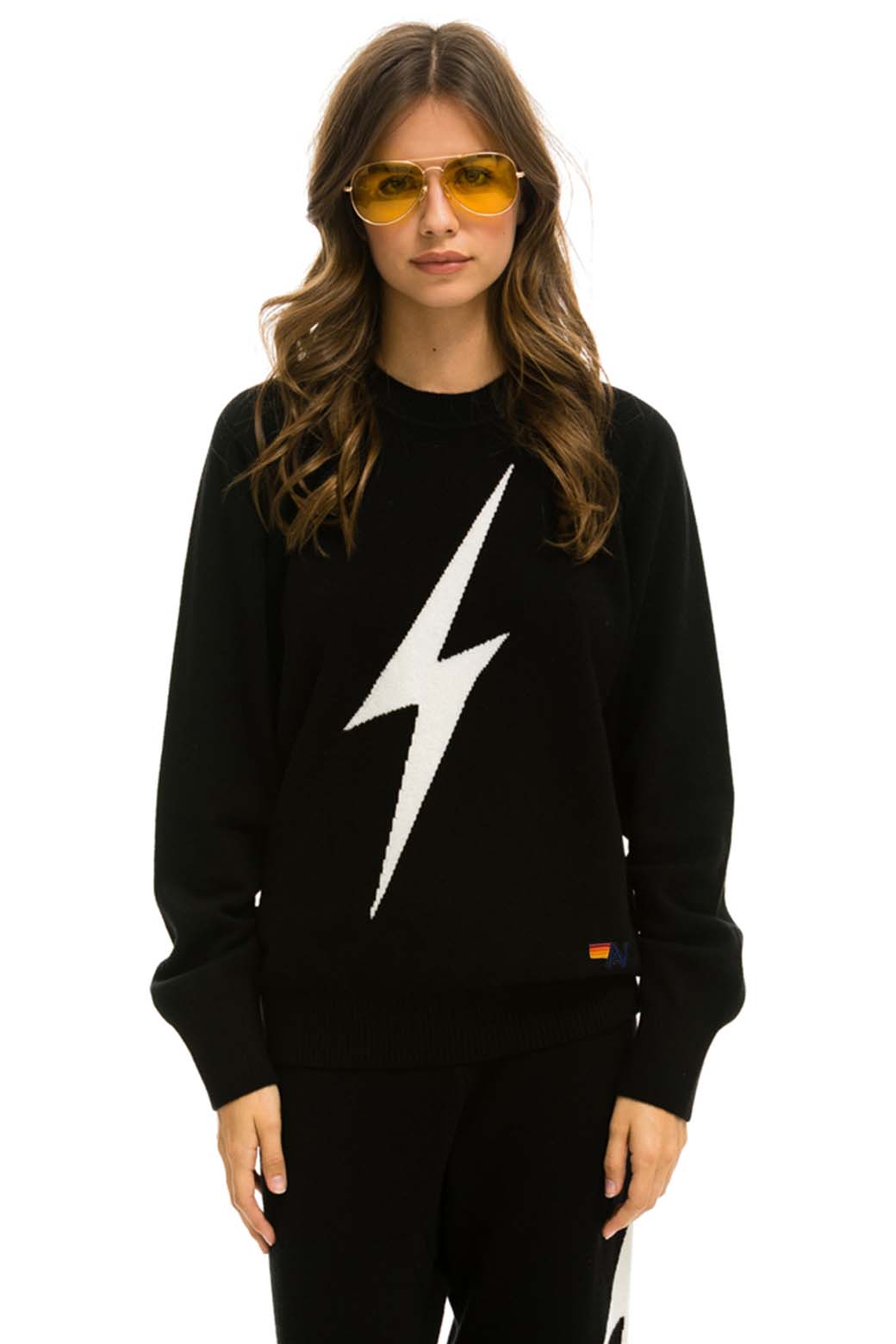 UNISEX BOLT CASHMERE LIGHT SWEATER - BLACK WHITE BOLT