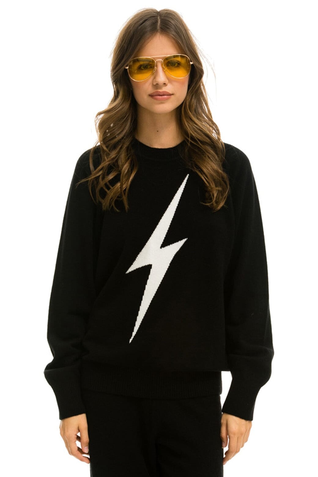 UNISEX BOLT CASHMERE LIGHT SWEATER - BLACK WHITE BOLT