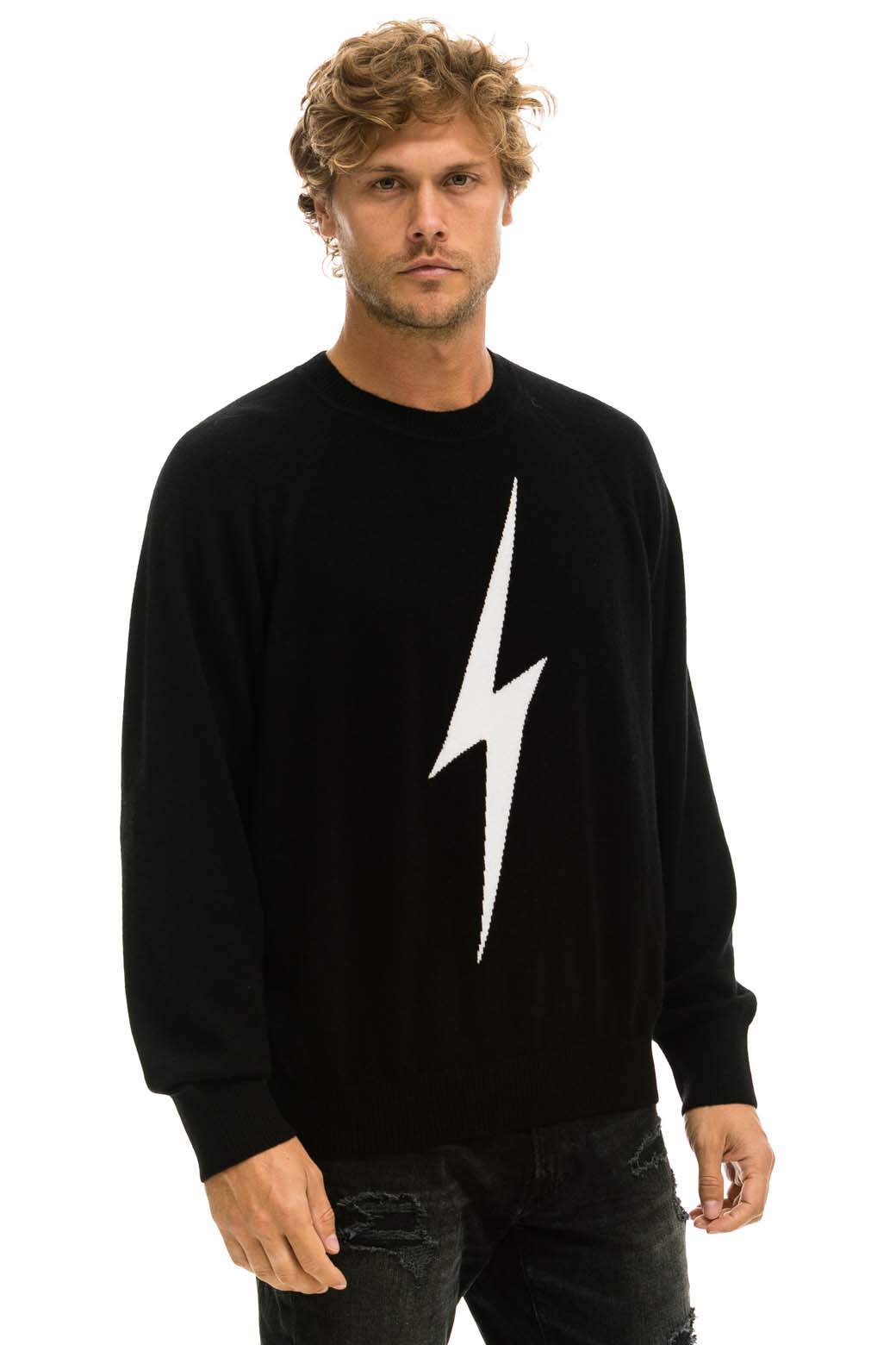 UNISEX BOLT CASHMERE LIGHT SWEATER - BLACK WHITE BOLT