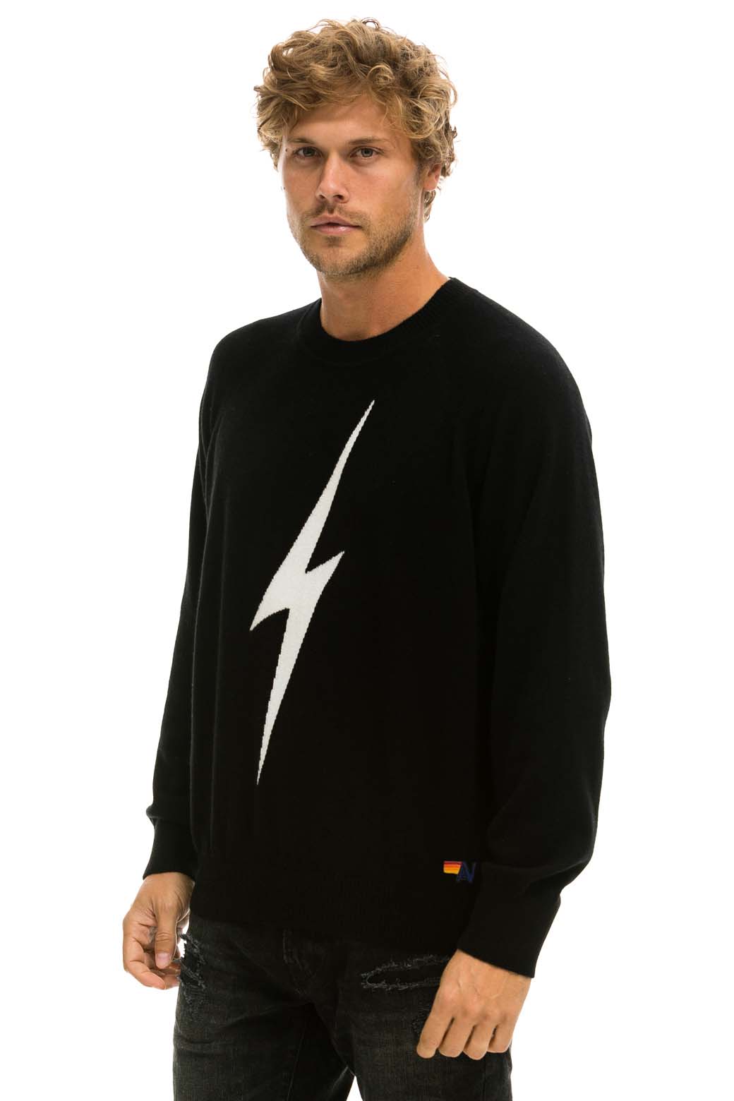 UNISEX BOLT CASHMERE LIGHT SWEATER - BLACK WHITE BOLT