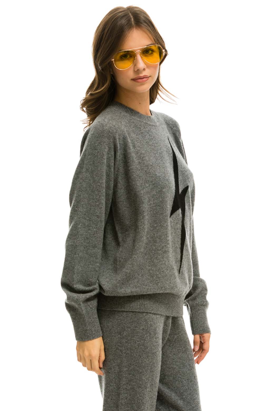 UNISEX BOLT CASHMERE LIGHT SWEATER - DEEP HEATHER BLACK BOLT
