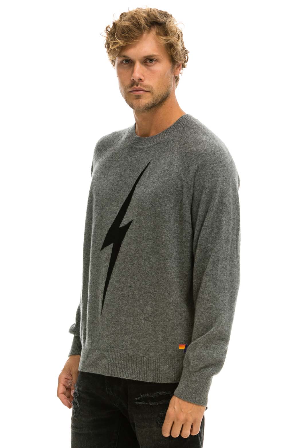 UNISEX BOLT CASHMERE LIGHT SWEATER - DEEP HEATHER BLACK BOLT