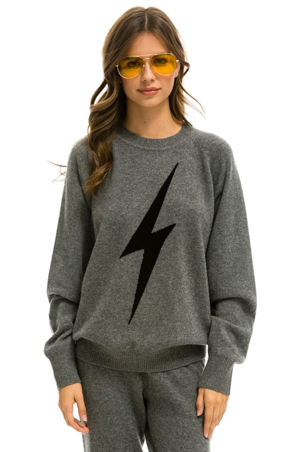UNISEX BOLT CASHMERE LIGHT SWEATER - DEEP HEATHER BLACK BOLT