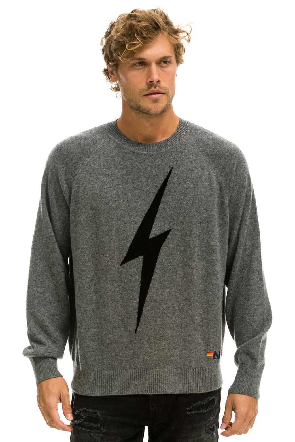 UNISEX BOLT CASHMERE LIGHT SWEATER - DEEP HEATHER BLACK BOLT