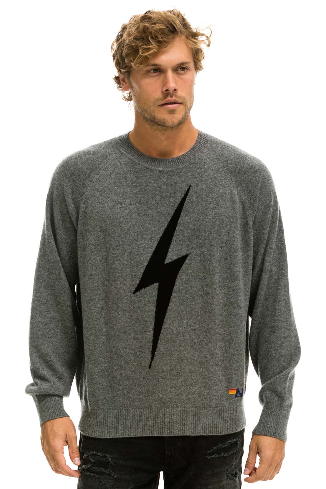 UNISEX BOLT CASHMERE LIGHT SWEATER - DEEP HEATHER BLACK BOLT