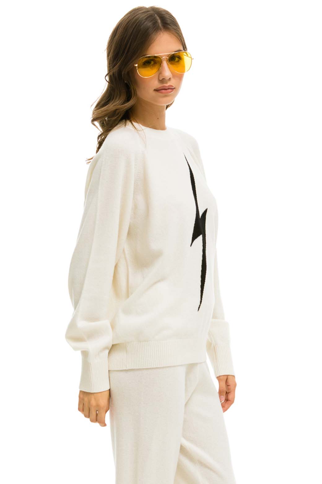 UNISEX BOLT CASHMERE LIGHT SWEATER - VINTAGE WHITE BLACK BOLT