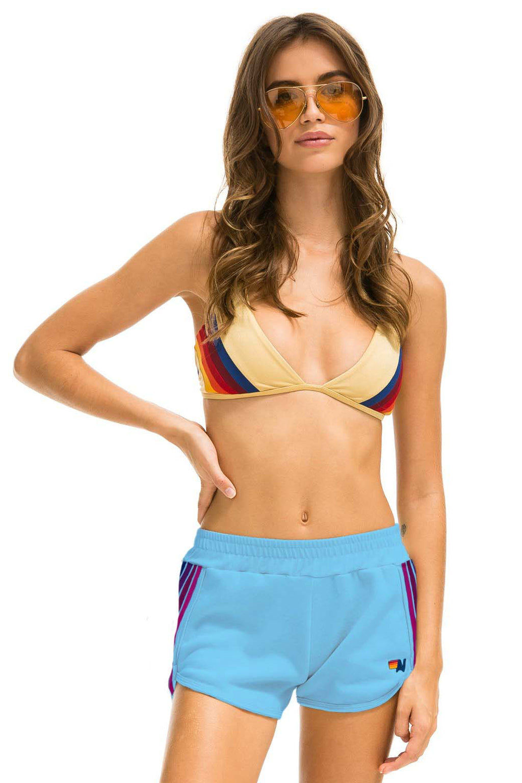 5 STRIPE JOGGER SHORTS - SKY PINK PURPLE