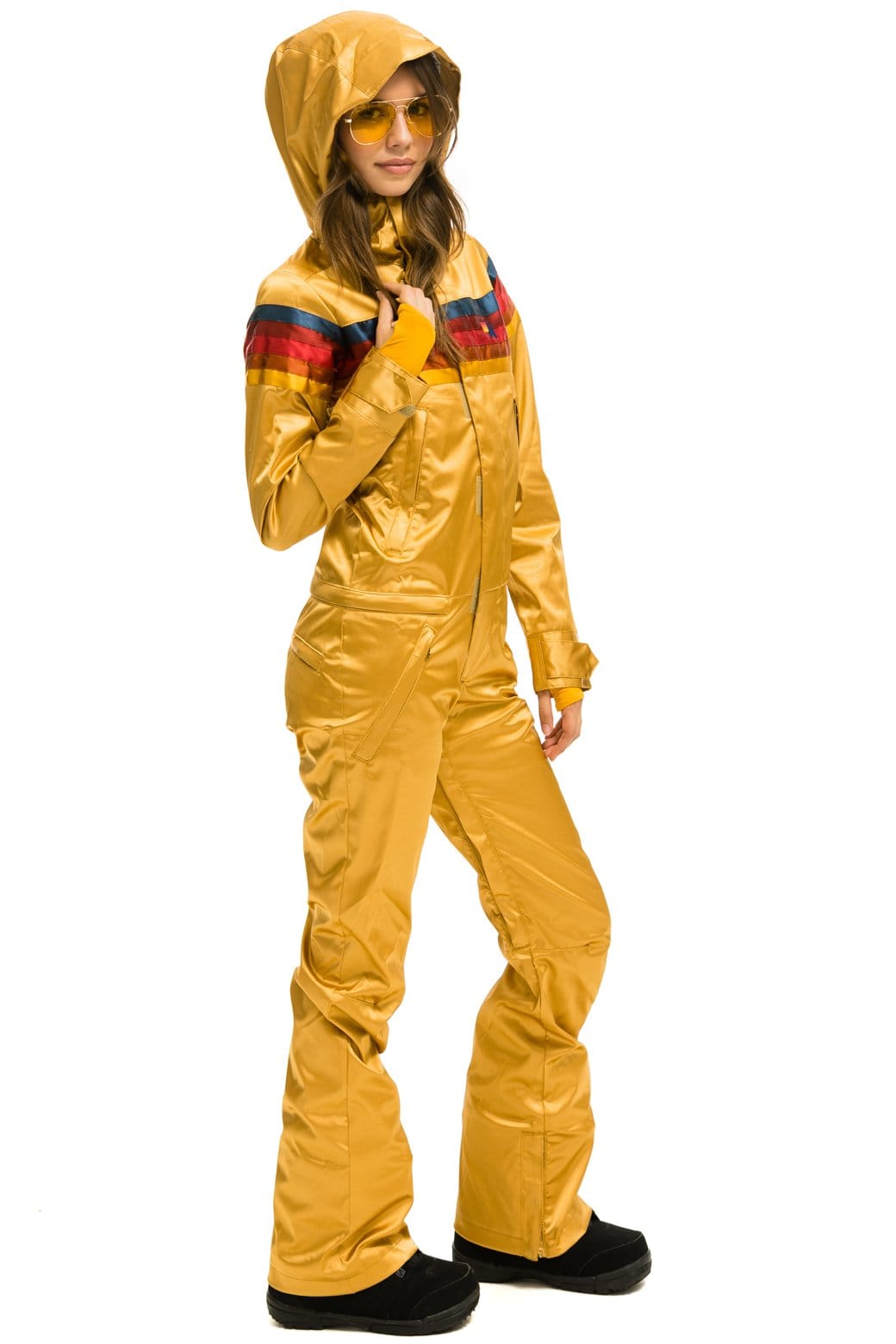 WOMENS 5 STRIPE SATIN POWDER SUIT - CHAMPAGNE