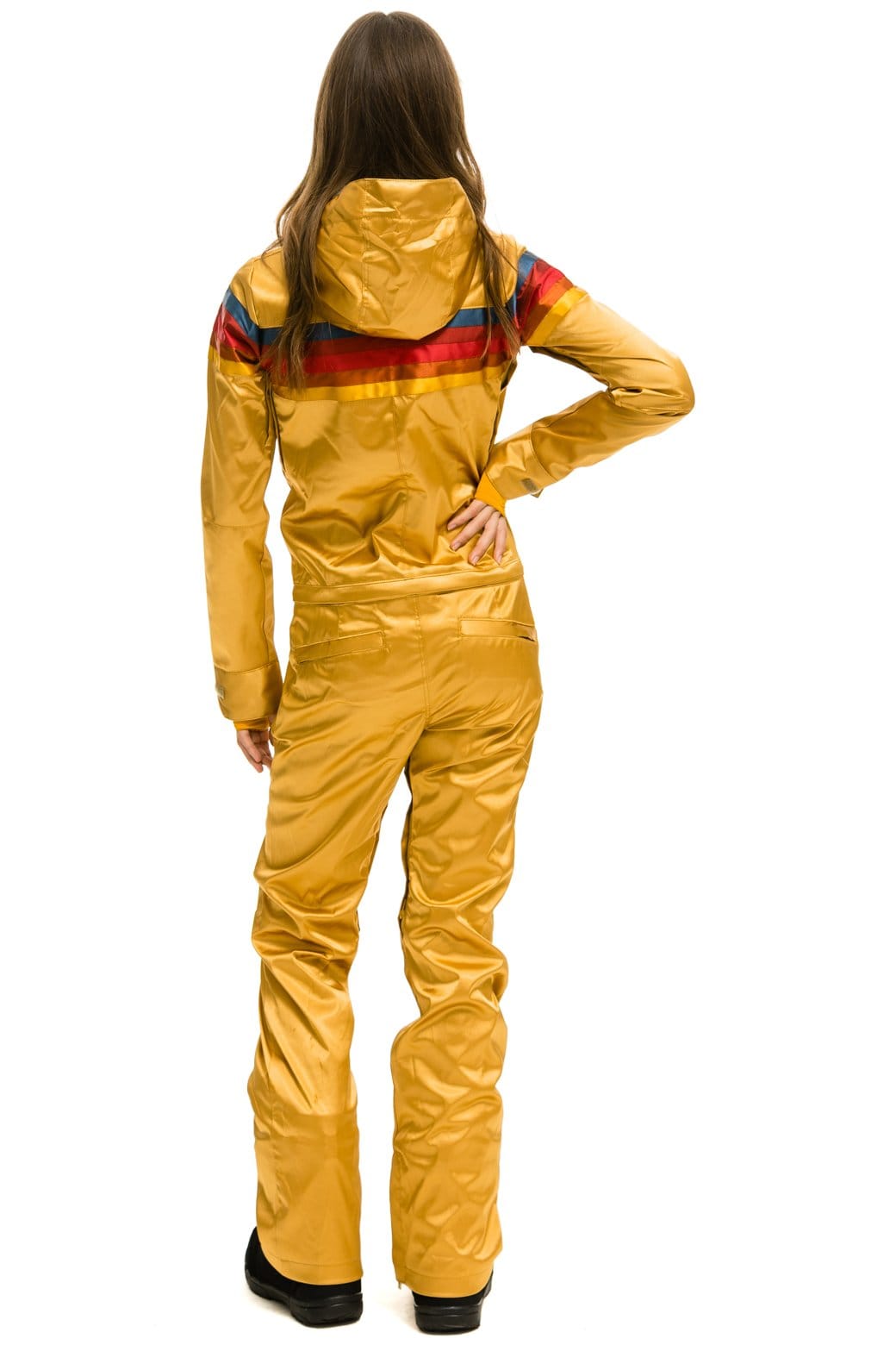 WOMENS 5 STRIPE SATIN POWDER SUIT - CHAMPAGNE