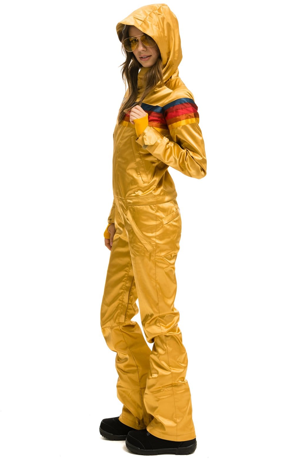 WOMENS 5 STRIPE SATIN POWDER SUIT - CHAMPAGNE