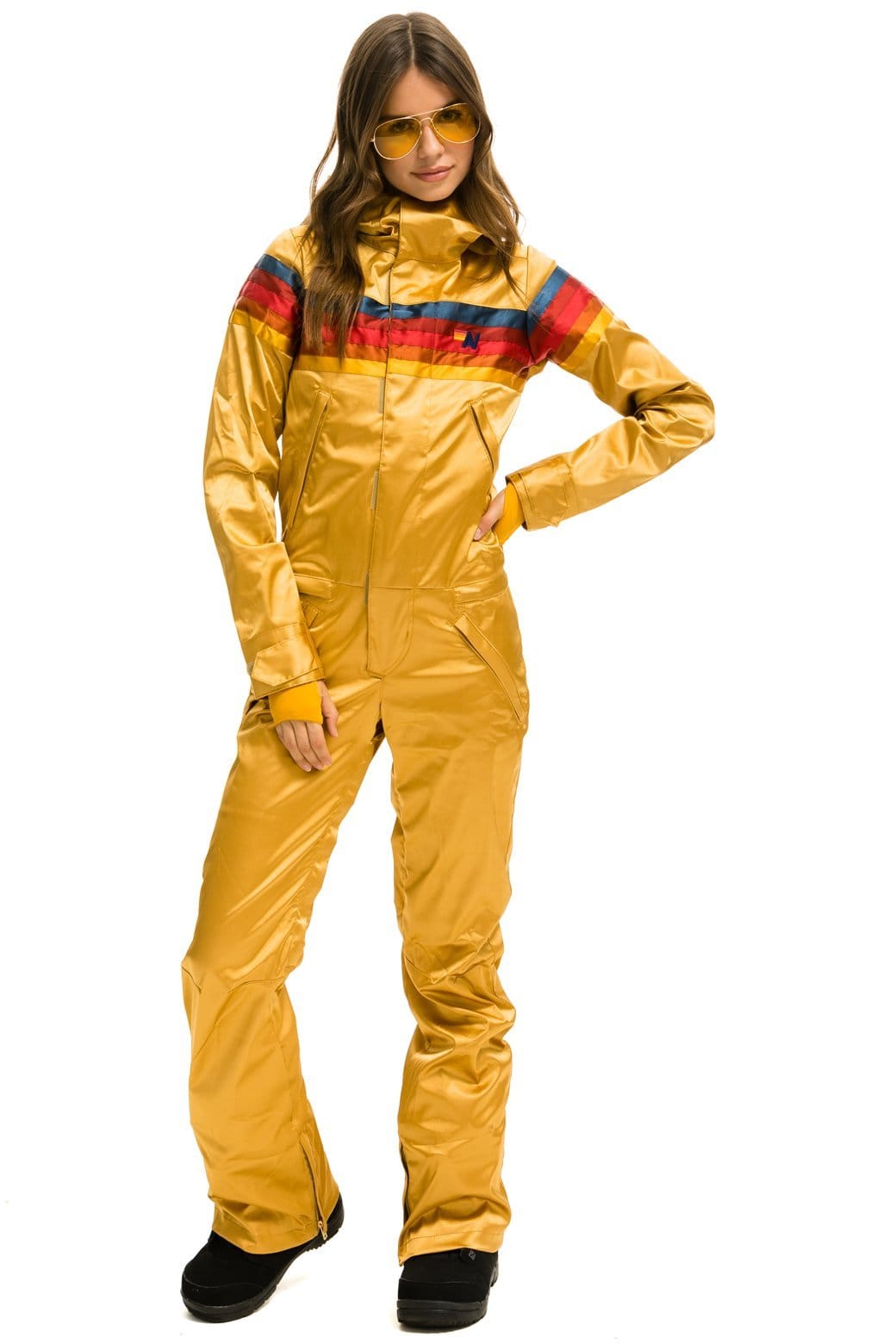 WOMENS 5 STRIPE SATIN POWDER SUIT - CHAMPAGNE