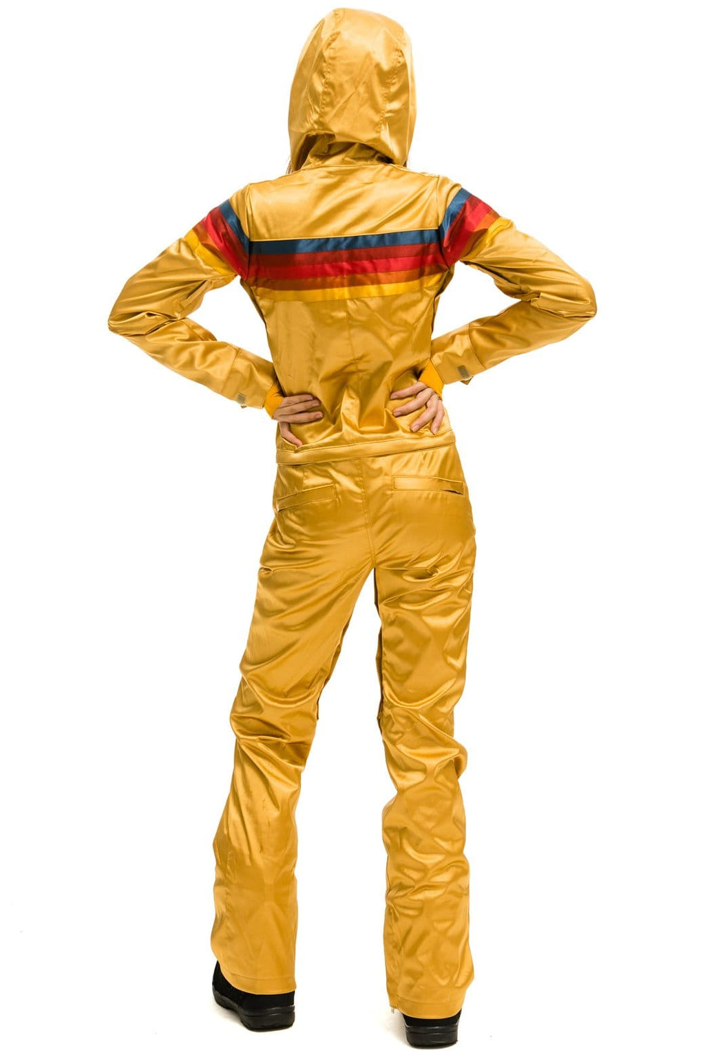 WOMENS 5 STRIPE SATIN POWDER SUIT - CHAMPAGNE