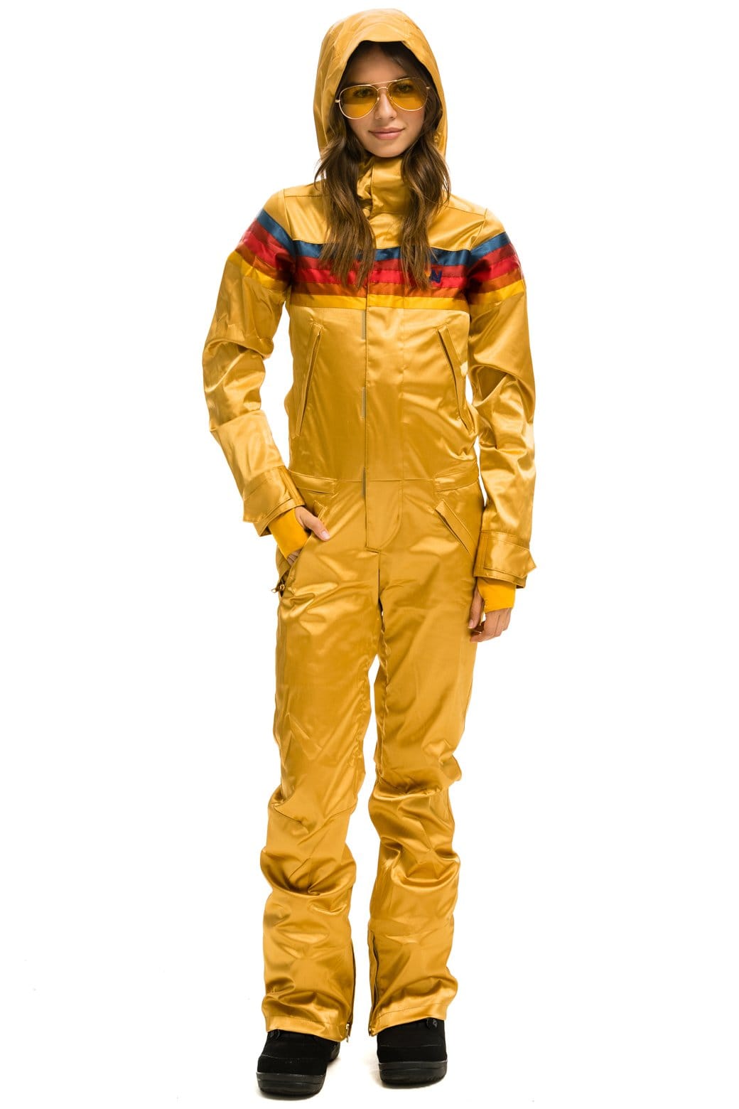 WOMENS 5 STRIPE SATIN POWDER SUIT - CHAMPAGNE
