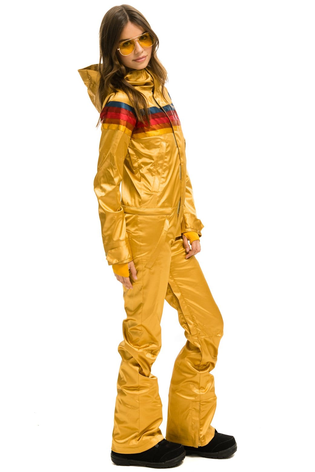 WOMENS 5 STRIPE SATIN POWDER SUIT - CHAMPAGNE
