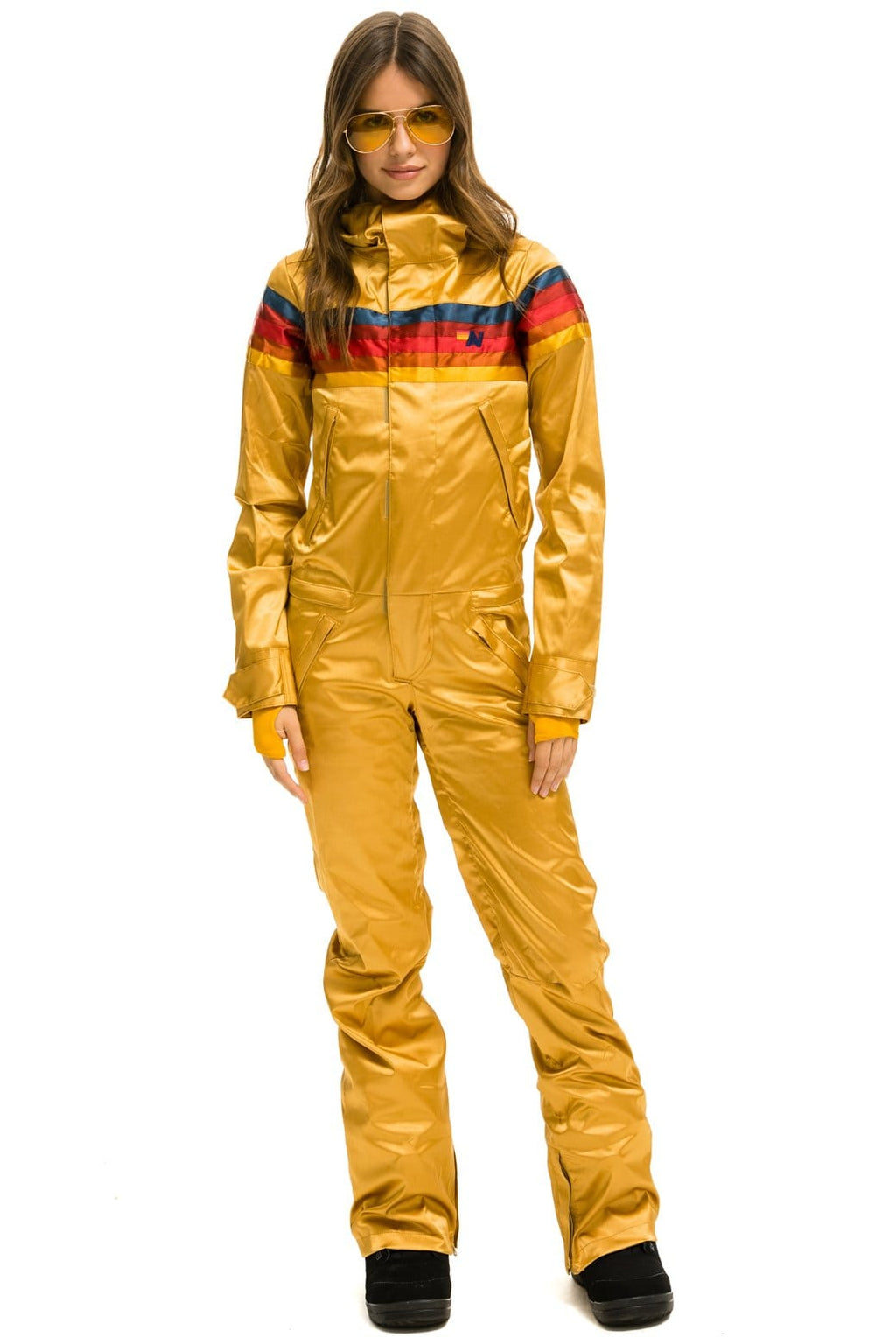 WOMENS 5 STRIPE SATIN POWDER SUIT - CHAMPAGNE