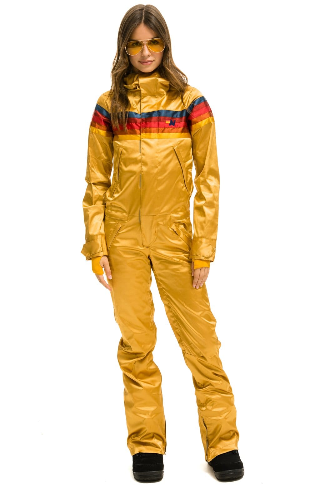 WOMENS 5 STRIPE SATIN POWDER SUIT - CHAMPAGNE