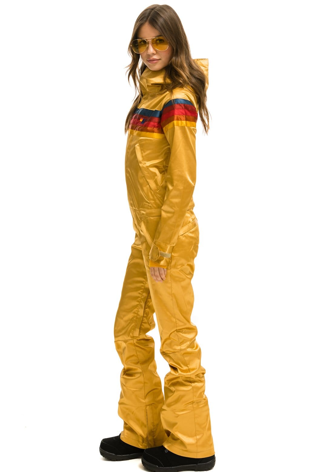 WOMENS 5 STRIPE SATIN POWDER SUIT - CHAMPAGNE