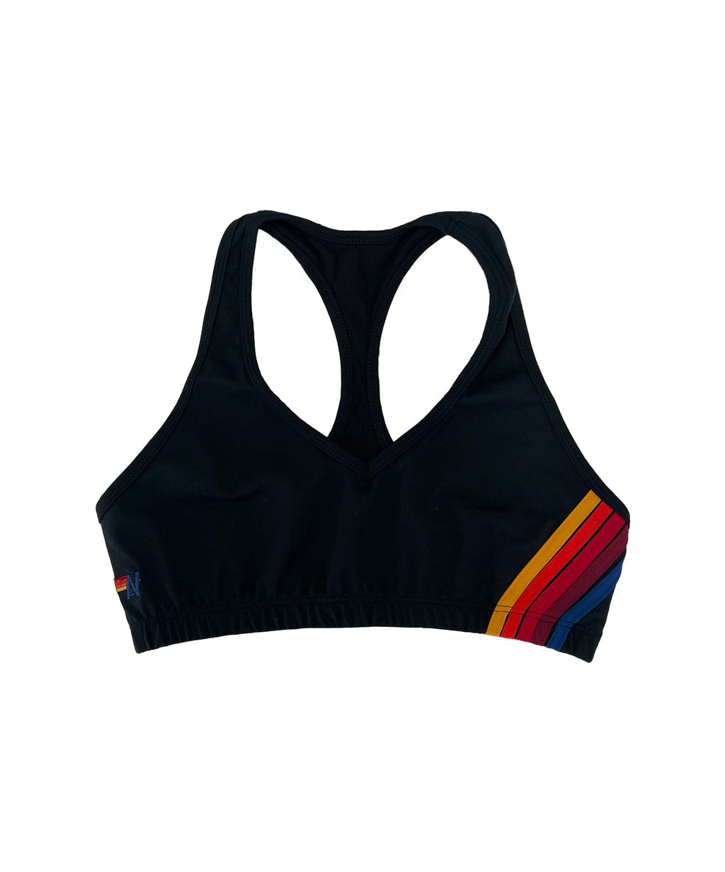 WOMENS 5 STRIPE SPORTS BRA - BLACK