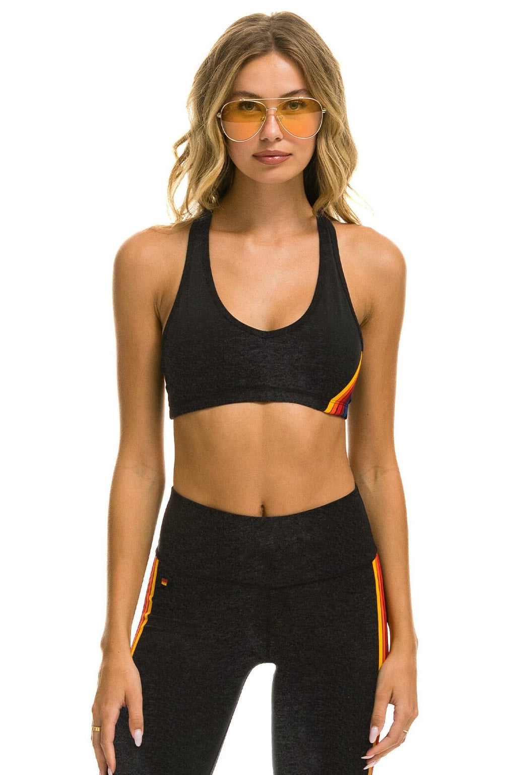 WOMENS 5 STRIPE SPORTS BRA - CHARCOAL