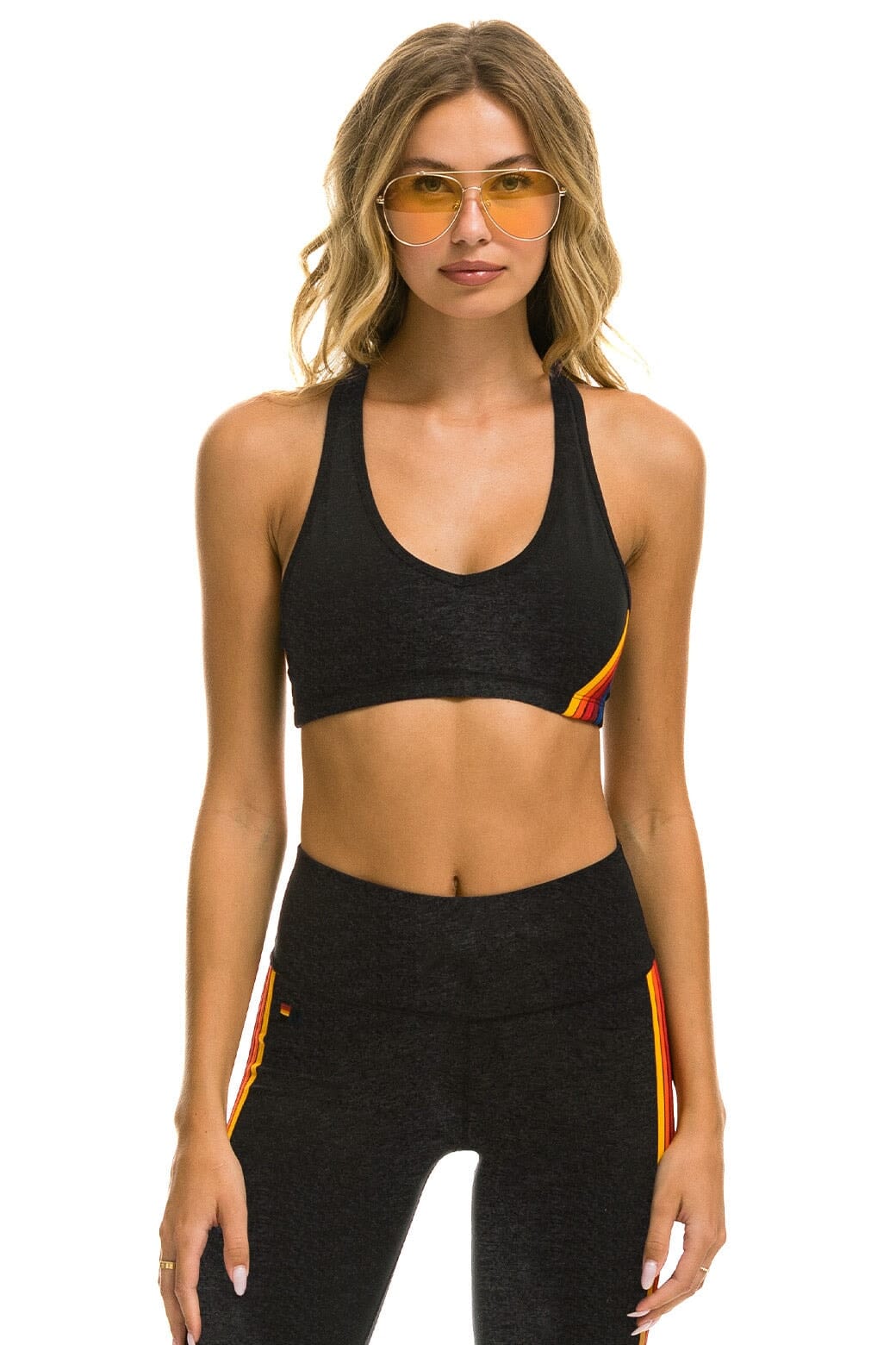 WOMENS 5 STRIPE SPORTS BRA - CHARCOAL