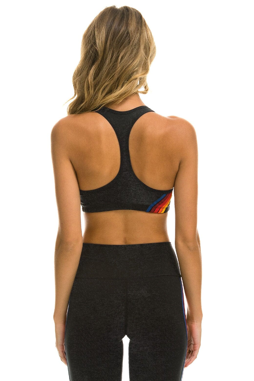 WOMENS 5 STRIPE SPORTS BRA - CHARCOAL