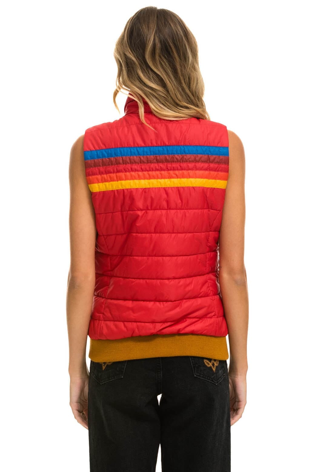 WOMENS 5 STRIPE VEST - CHERRY