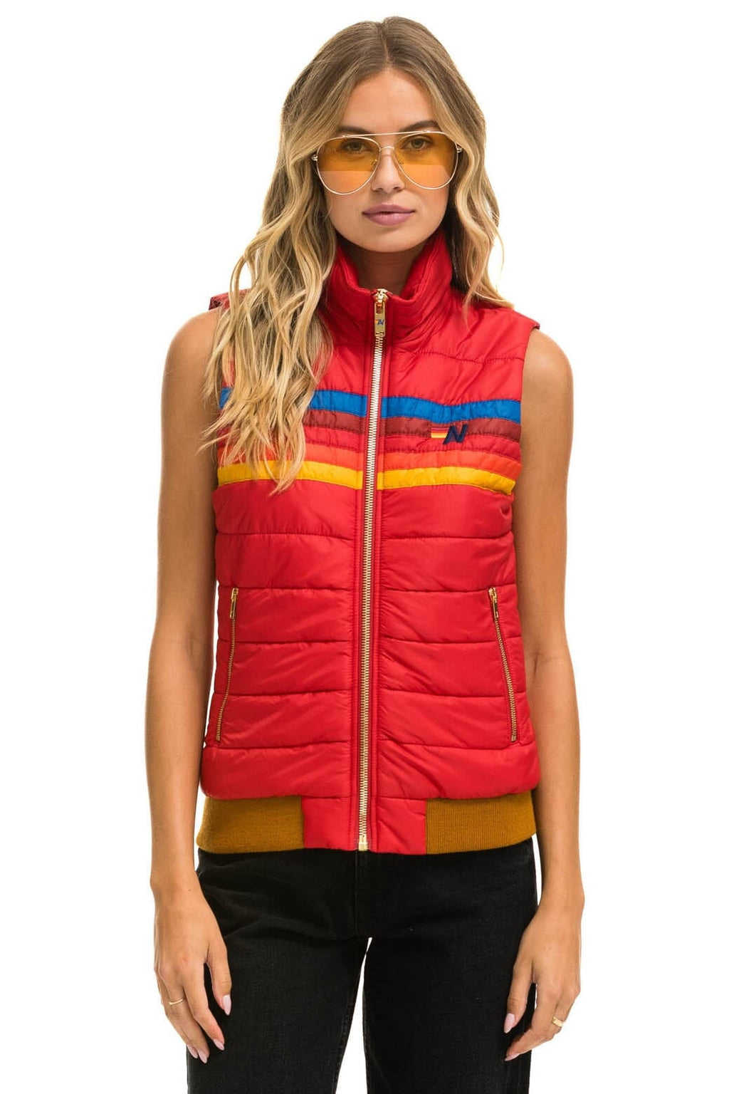 WOMENS 5 STRIPE VEST - CHERRY