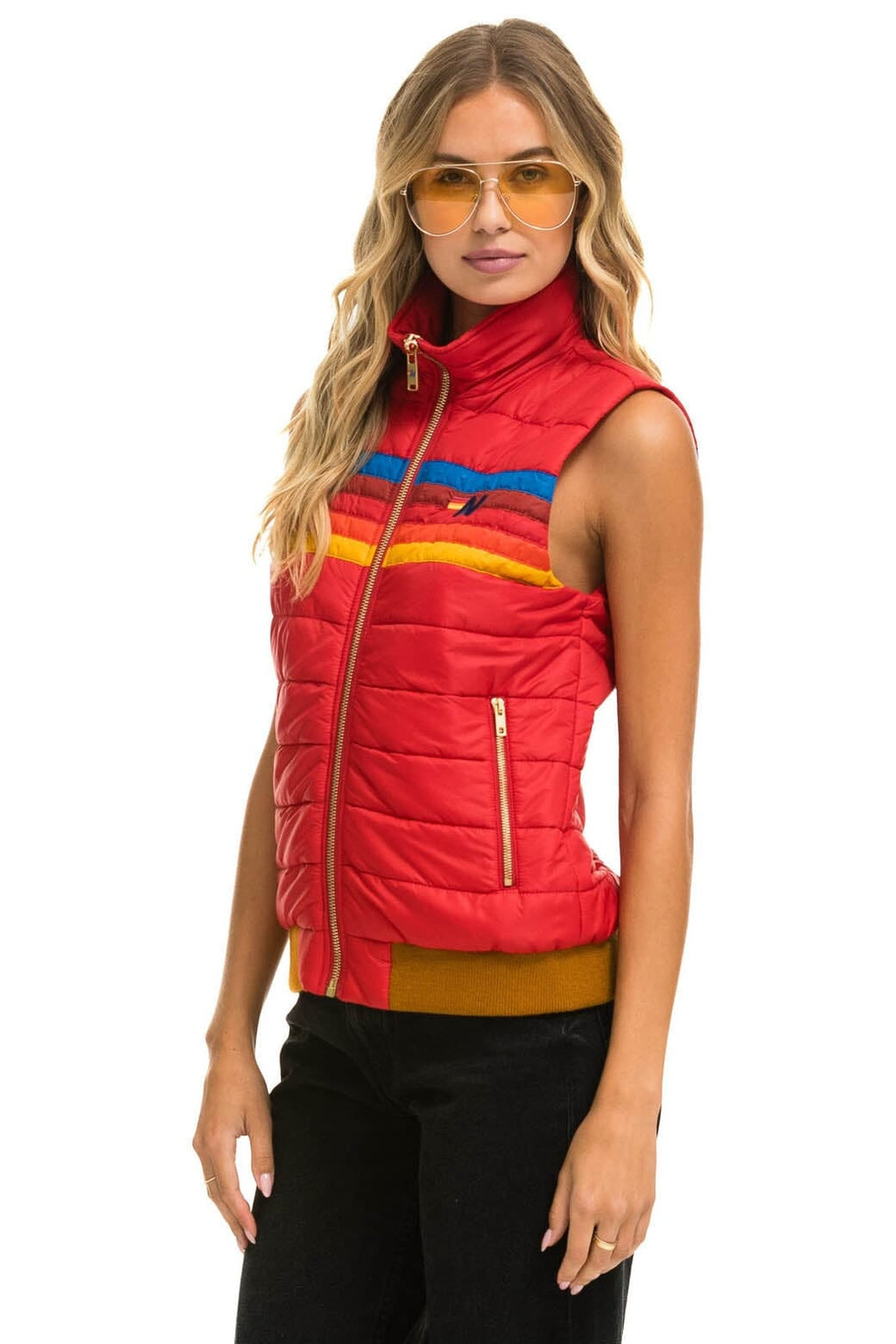 WOMENS 5 STRIPE VEST - CHERRY